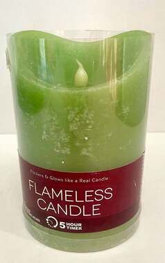 New Green LED Flameless Pillar Candle with 5 Hour Timer